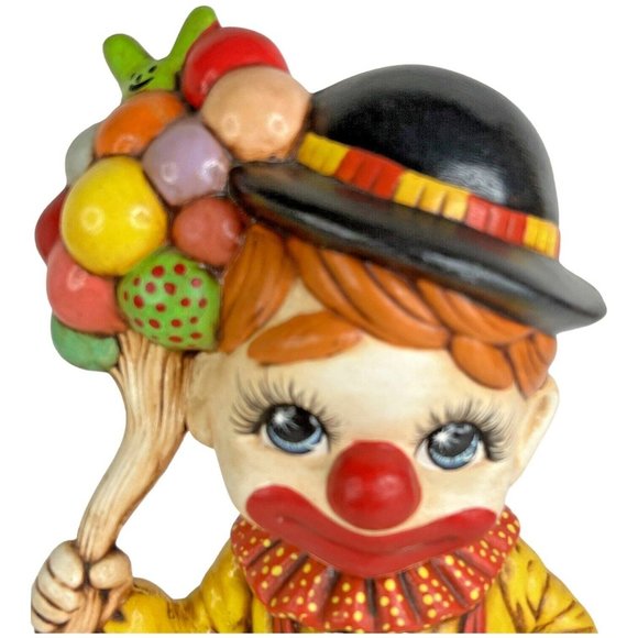 Handmade Ceramic Clown Figurine Holding Balloons Hand Painted Hobo Selling VTG - Picture 2 of 9